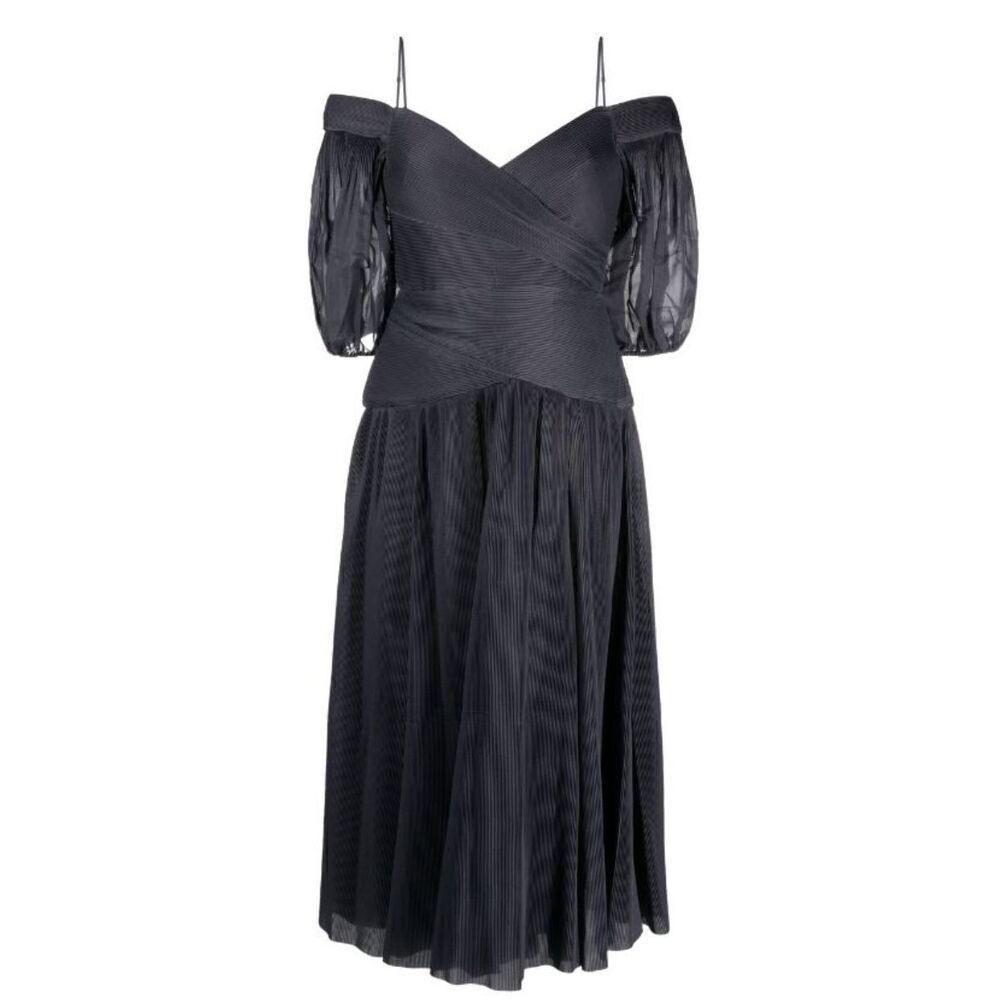 ZIMMERMANN off-shoulder pleated midi dress in Navy Blue NWOT Size 0